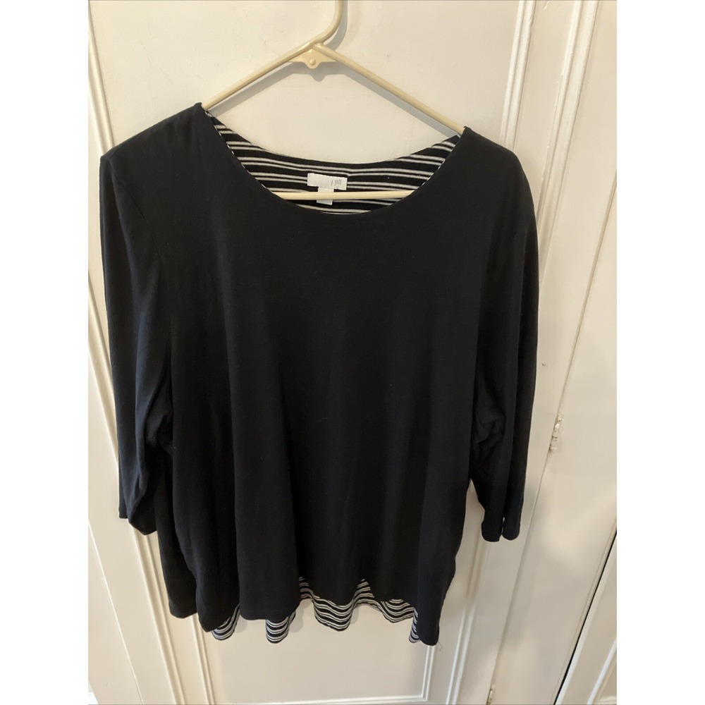 J.Jill Women's Contrasting-Hem Layered Tee Black /White Size XL